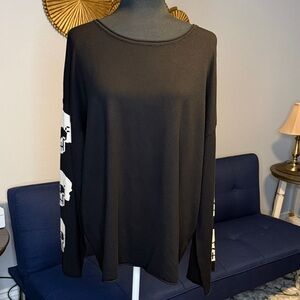 VOCAL Black Skull Print Women's Viscose Bell Sleeve Boat Neck Sweatshirt  XL